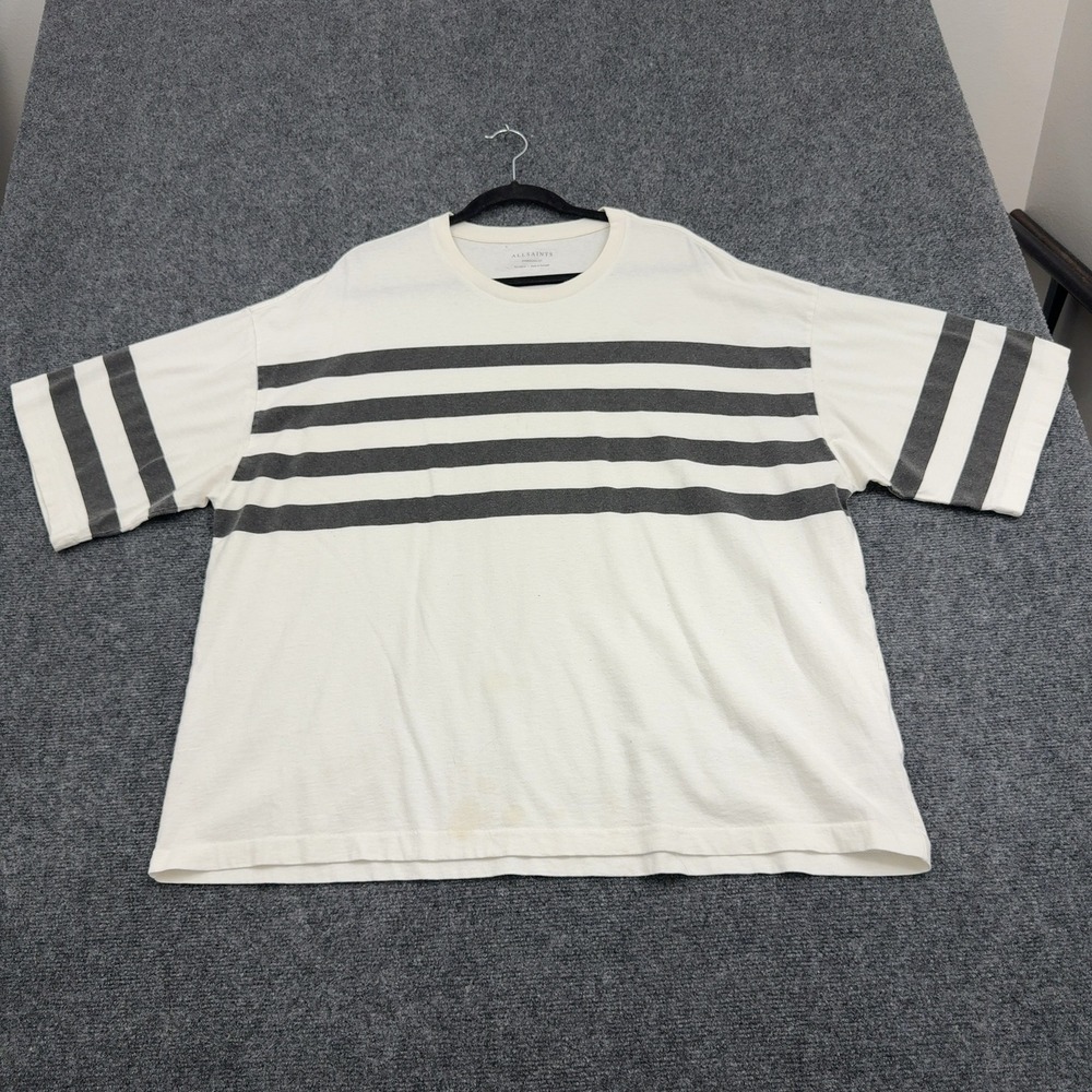 AllSaints T Shirt Mens XL White Cotton Striped Oversized Fit‎ Public SS Crew